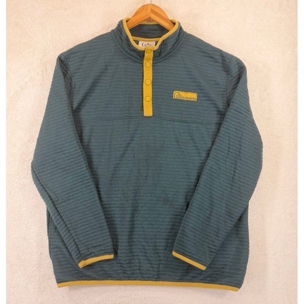 Ducks Unlimited Mens Quilted 1/4 Snap Pullover Green Yellow Trim Lightweight XL